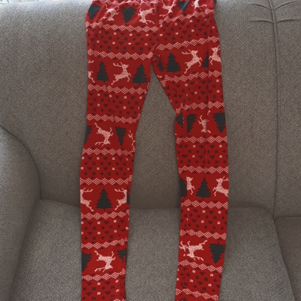 NWT Junior's Holiday Super Soft Leggings, Reindeer, Tree, Red, Green, White Sz S